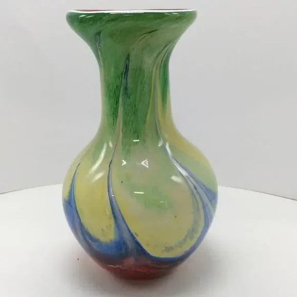 Handcrafted Multi-colored Swirl Glass Vase 10in tall - Picture 3 of 6
